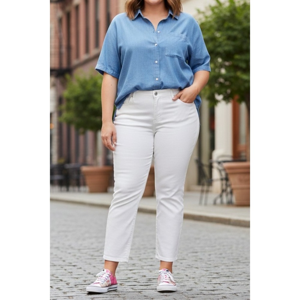Ava‎ & Viv Women White Cropped Jeggings Plus Size 14W Power Stretch Denim Pants